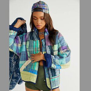 Free People Multicolor Plaid Quilted Bomber Jacket